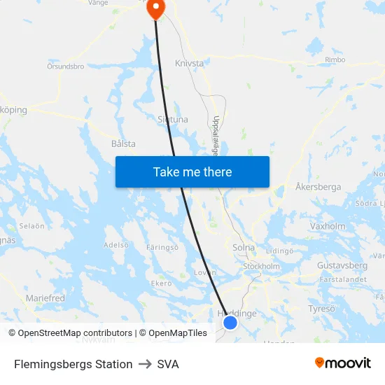 Flemingsbergs Station to SVA map