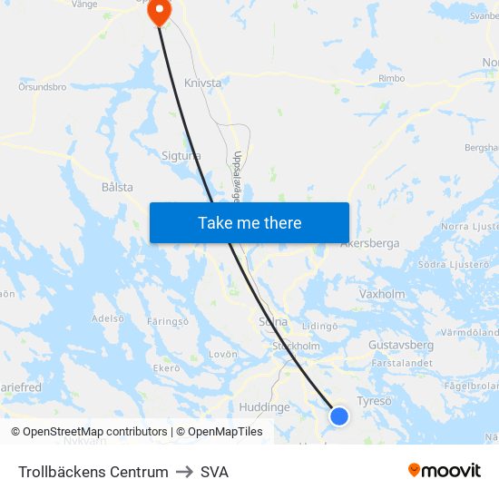 Trollbäckens Centrum to SVA map