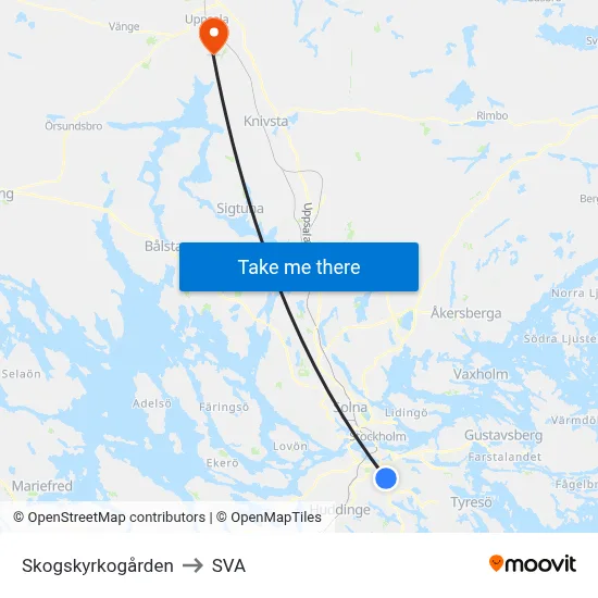 Skogskyrkogården to SVA map