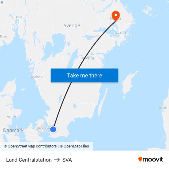 Lund Centralstation to SVA map