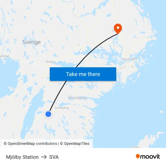 Mjölby Station to SVA map