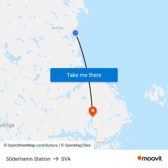 Söderhamn Station to SVA map