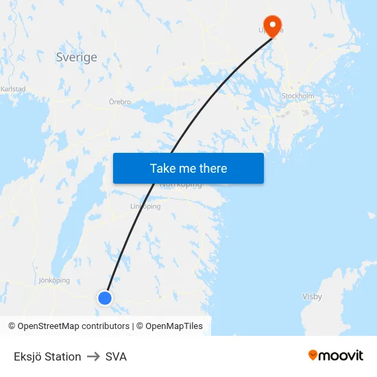 Eksjö Station to SVA map