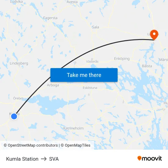 Kumla Station to SVA map