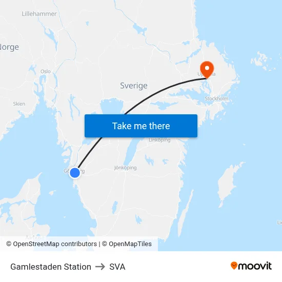 Gamlestaden Station to SVA map