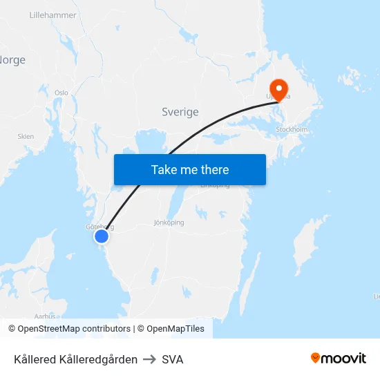 Kållered Kålleredgården to SVA map