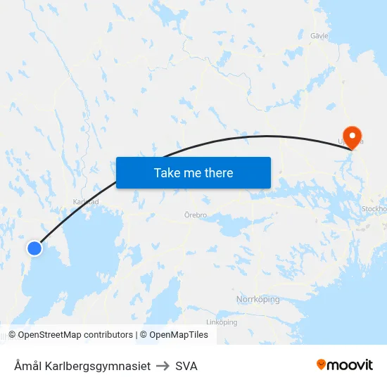 Åmål Karlbergsgymnasiet to SVA map