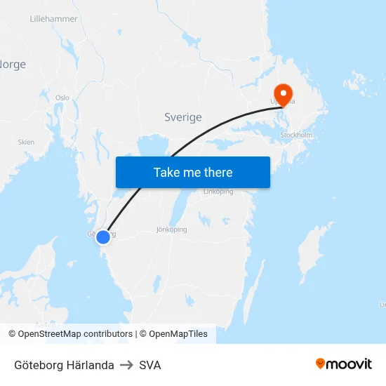 Göteborg Härlanda to SVA map