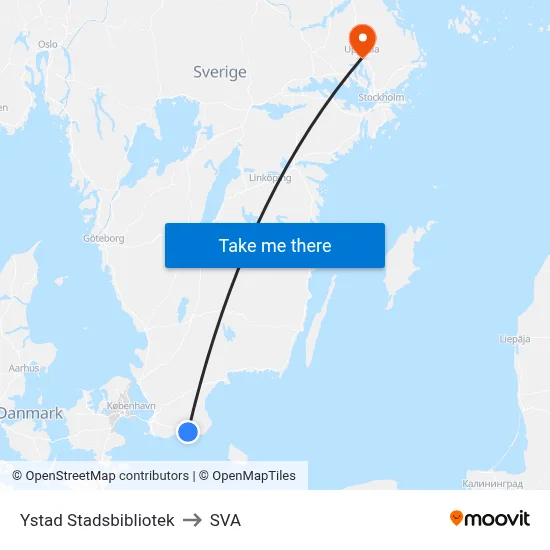 Ystad Stadsbibliotek to SVA map