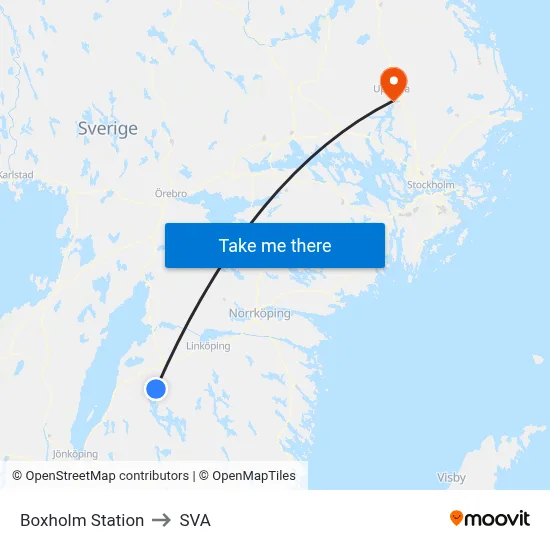 Boxholm Station to SVA map