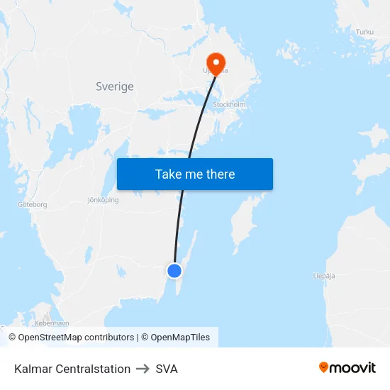 Kalmar Centralstation to SVA map