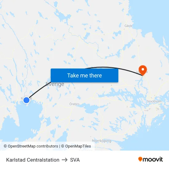 Karlstad Centralstation to SVA map