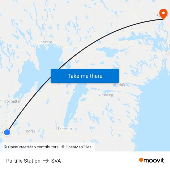 Partille Station to SVA map