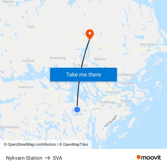 Nykvarn Station to SVA map