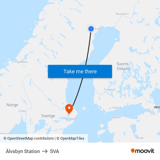 Älvsbyn Station to SVA map