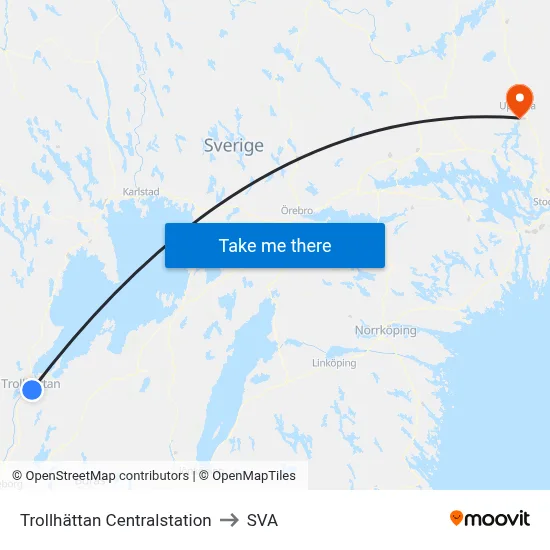 Trollhättan Centralstation to SVA map