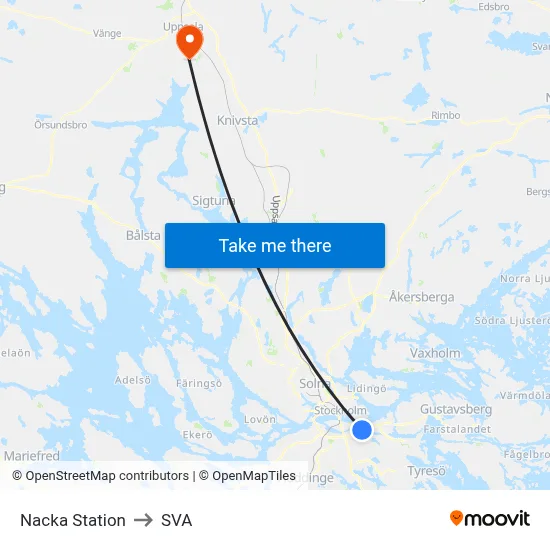 Nacka Station to SVA map