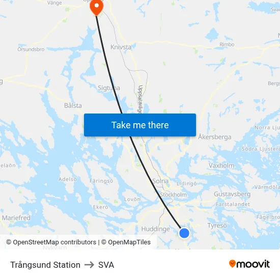 Trångsund Station to SVA map