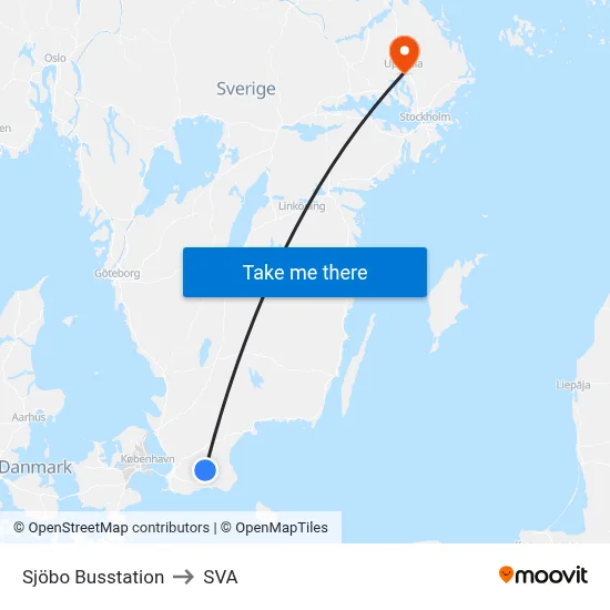Sjöbo Busstation to SVA map