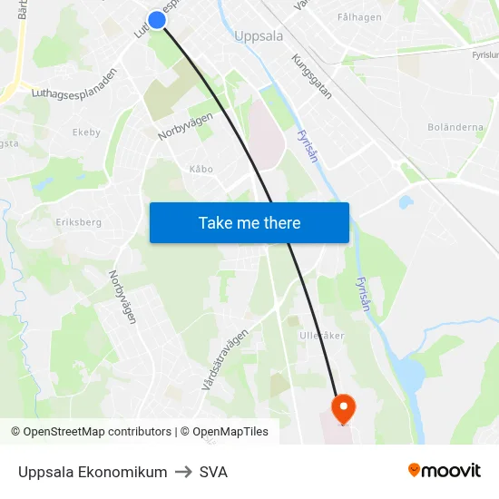 Uppsala Ekonomikum to SVA map