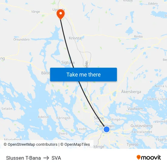 Slussen T-Bana to SVA map
