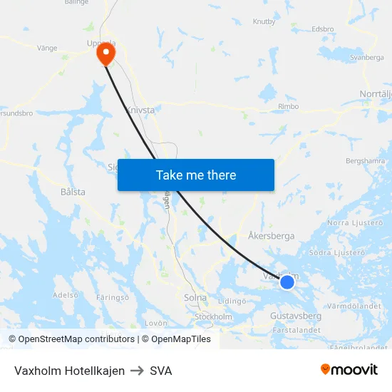 Vaxholm Hotellkajen to SVA map