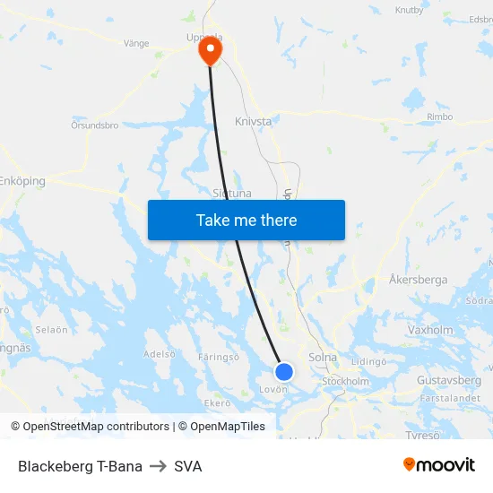 Blackeberg T-Bana to SVA map