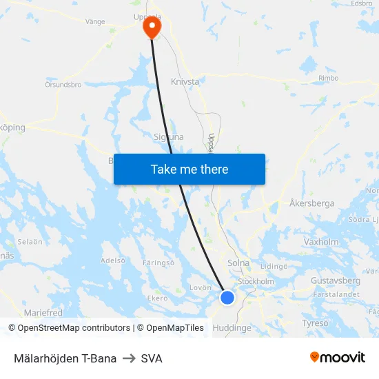 Mälarhöjden T-Bana to SVA map
