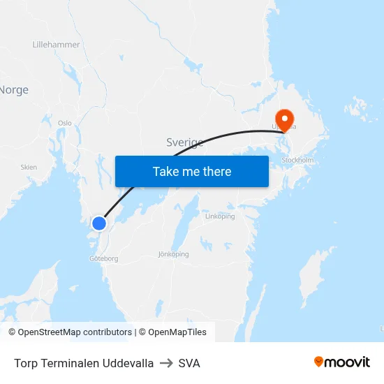 Torp Terminalen Uddevalla to SVA map