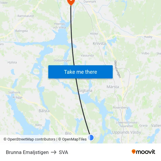 Brunna Emaljstigen to SVA map