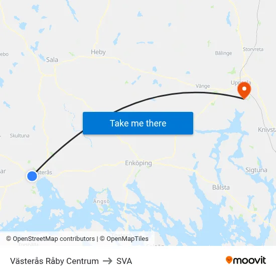 Västerås Råby Centrum to SVA map