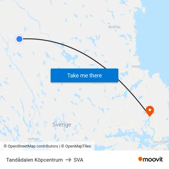 Tandådalen Köpcentrum to SVA map