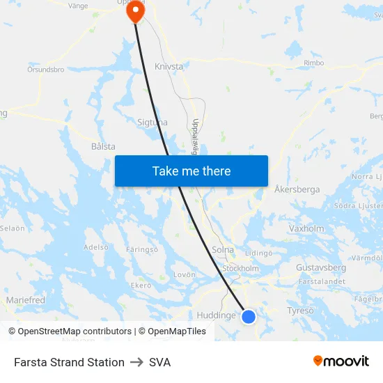 Farsta Strand Station to SVA map