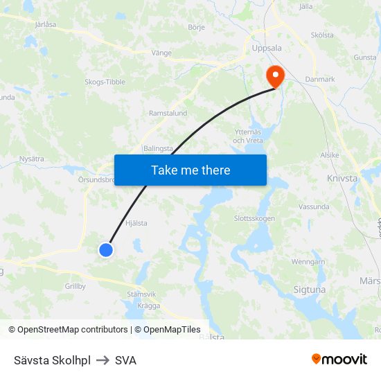 Sävsta Skolhpl to SVA map