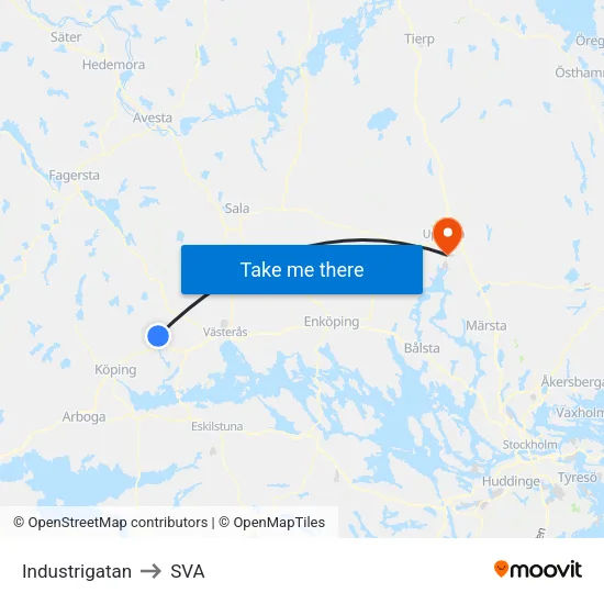 Industrigatan to SVA map