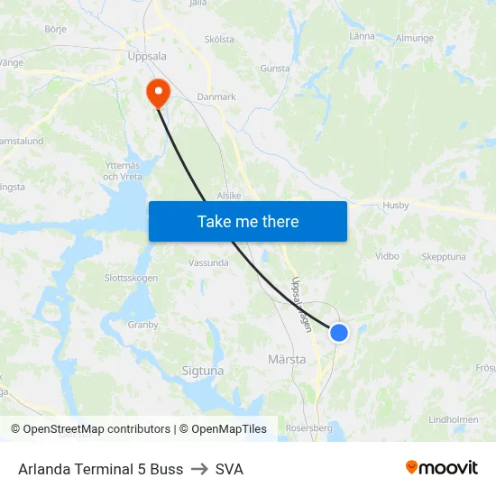 Arlanda Terminal 5 Buss to SVA map