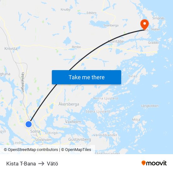 Kista T-Bana to Vätö map