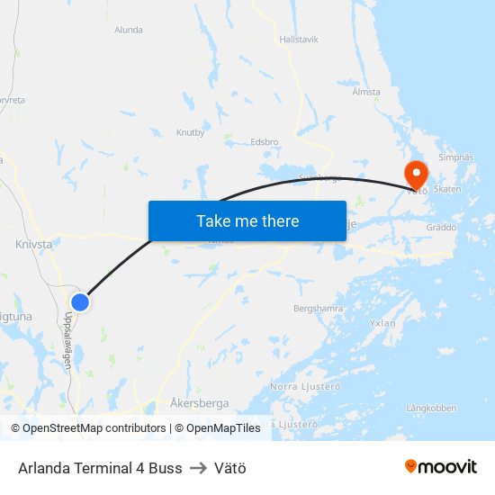 Arlanda Terminal 4 Buss to Vätö map
