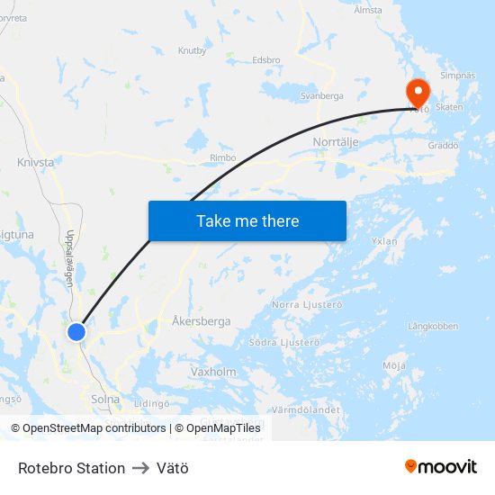 Rotebro Station to Vätö map