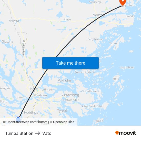 Tumba Station to Vätö map