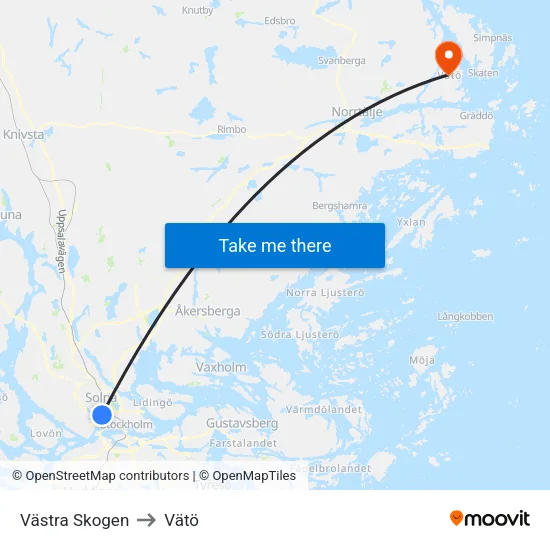Västra Skogen to Vätö map