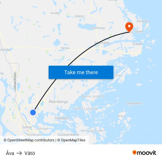 Åva to Vätö map