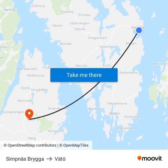 Simpnäs Brygga to Vätö map