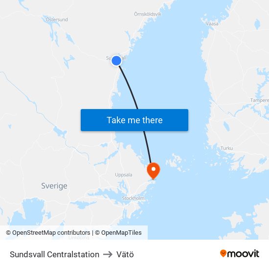 Sundsvall Centralstation to Vätö map