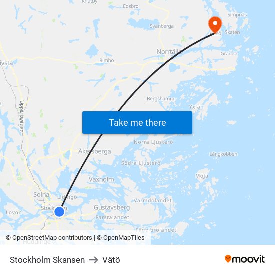 Stockholm Skansen to Vätö map