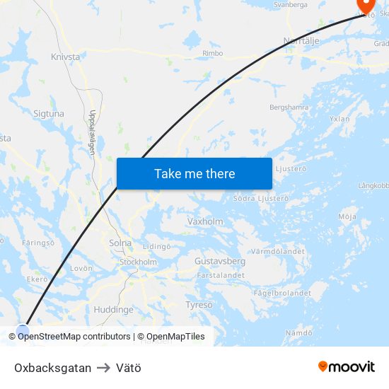 Oxbacksgatan to Vätö map