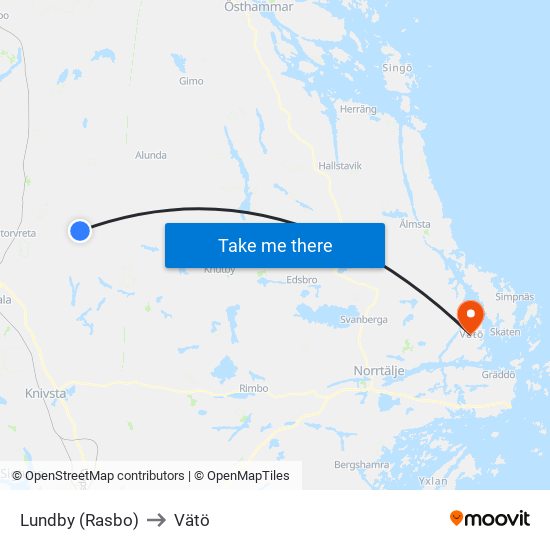 Lundby (Rasbo) to Vätö map