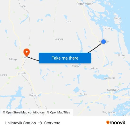 Hallstavik Station to Storvreta map