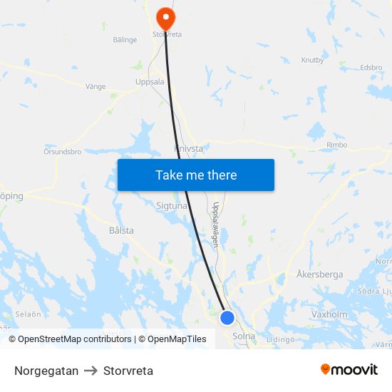 Norgegatan to Storvreta map
