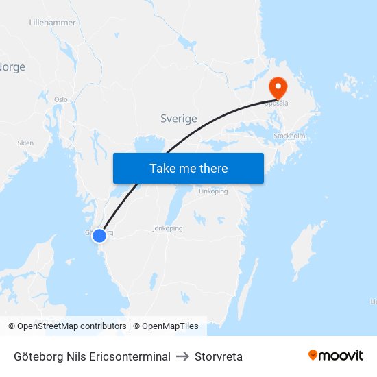 Göteborg Nils Ericsonterminal to Storvreta map